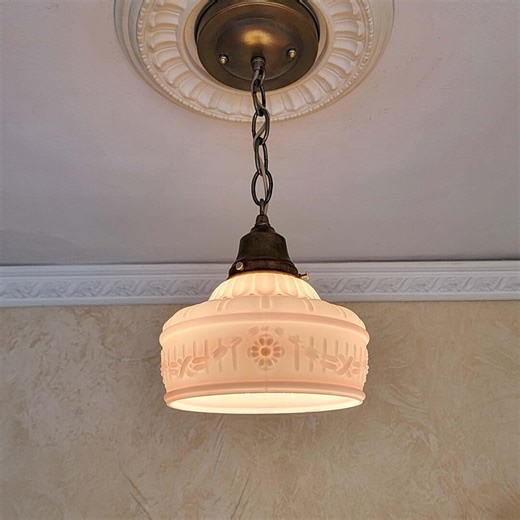 794c Antique Vintage 1920's 30's Glass Shade Ceiling Light Pendant Lamp Fixture Kitchen, Hall - Etsy