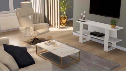 Minimadecor Cornellia Wood TV Stand for Up to 55 (Glossy White)