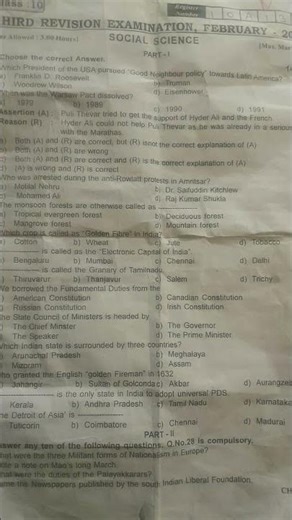 #Class 10 "SOCIAL SCIENCE " third revision question paper ✨