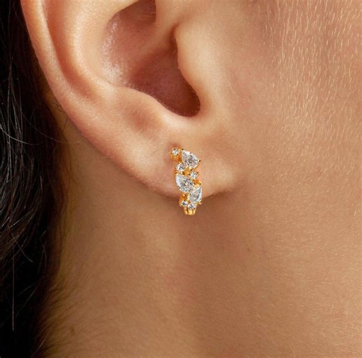 14k Solid Gold Diamond Huggie Hoop Earrings: Tiny Diamond Huggies - Etsy