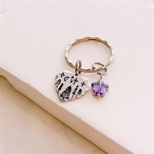 Forest Tree Keychain, Moon and Stars - Etsy