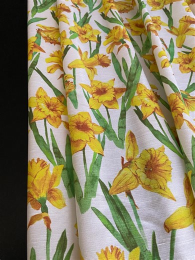 Cotton Cafe Curtain Kitchen Valance Yellow Daffodils Pattern Rod Pocket - Etsy