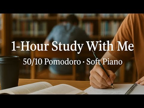 1-Hour Study With Me ⏳ | 50/10 Pomodoro, Soft Piano & Deep Focus Ambience