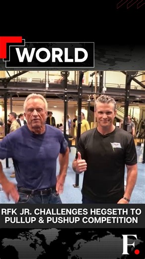 #FPReels: WATCH | US: Robert F. Kennedy Jr. & Pete Hegseth Compete in Pullup & Pushup Competition US Secretary of Health and Human Services Robert F. Kennedy Jr. challenged Defense Secretary Pete Hegseth to a pullup and pushup competition, dubbed the “Pete and Bobby challenge". This comes as the Trump administration leaders encourage Americans to drop “fat” for “fit.” | Firstpost