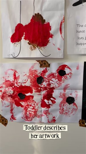 My 21 month old has an art wall (of course) and she’s going to tell you what she’s been painting! She loves to admire her work - think she may be taking after mummy! #cutevideo #toddlervideo #kidsartwork | Not A Blank Canvas