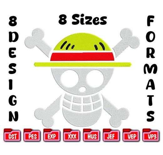 Anime Pirate Jolly Roger Embroidery, Straw Hat Skull Machine Embroidery File - Etsy Australia