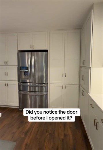 Kitchen walk through cabinets that seamlessly blend into the design of the kitchen. This helped us add walk-through pantry that our clients always wanted but never had. We were able to build a door into the room behind the kitchen that will be turned into a walk-in pantry. #kitchenremodel #kitchencabinets #kitchenideas