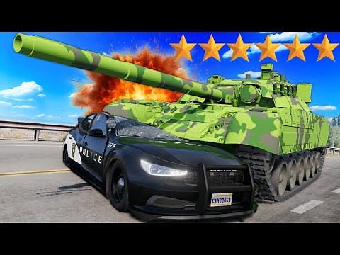 Using a Tank to CRUSH Police Cars During a Chase in BeamNG Drive Mods!