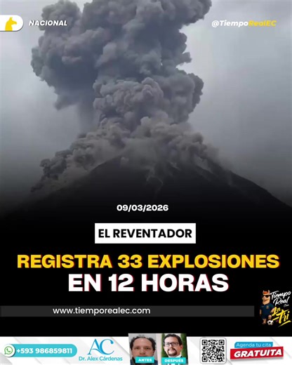 Volcán Reventador: 33 explosiones en 12 horas