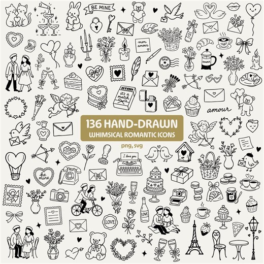 Coquette Valentine Clipart Bundle – Romantic Hand-drawn PNG SVG Doodles for Wedding, Galentine & Bridal Shower - Etsy UK
