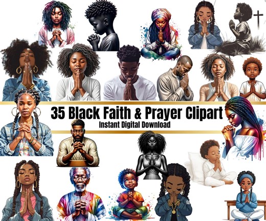 Black Prayer Clipart: Serene Faith Illustrations (PNG Digital Download) - Etsy