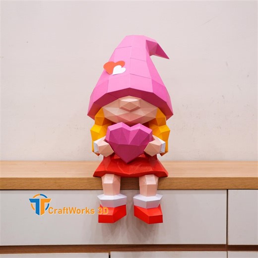 Valentine’s Gnome Papercraft SVG PDF Template | DIY Low Poly Female Gnome for Cricut - Etsy