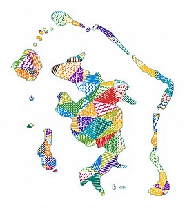 Kid style map of Bora Bora. Hand drawn polygons in the shape of Bora...