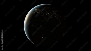 Beautiful 3d animation Earth rotation 360 degrees. Looped animation background. Realistic Planet slowly rotating around its axis. Spinning earth in space. Texture maps space images courtesy of NASA
