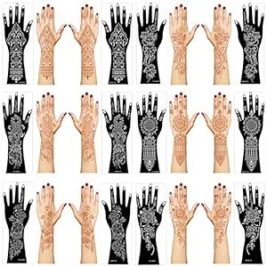 Henna Tattoo Stencil Kit,12 Sheets Stickers for Henna Tattoo Hand Forearm Glitter Airbrush DIY Tattooing Template, Large Indian Temporary Tattoo Stickers