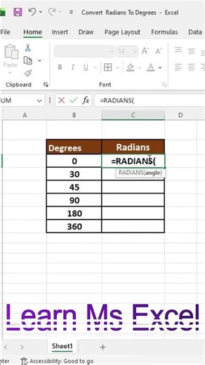 Convert Degrees to Radians in Excel Easily