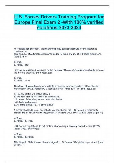 US Forces Drivers Training Program for Europe Final Exam 2 With 100% verified solutions
