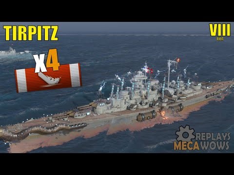 1 VS 4 with Tirpitz in brawl | World of Warships Gameplay