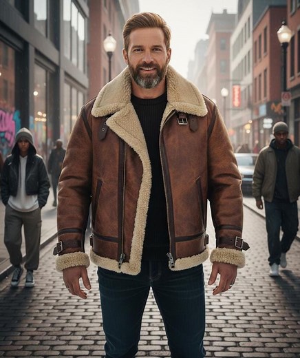 Shearling B3 Bomber Jacket: Genuine Brown Sheepskin Leather Aviator - Etsy