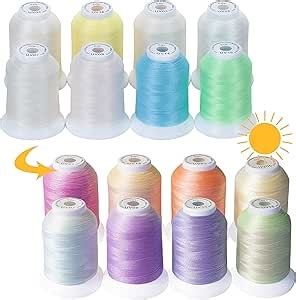 New brothread 8 Spools UV Color Changing Embroidery Machine Thread Kit 30WT 500M(550Y) Each Spool for Embroidery, Quilting, Sewing