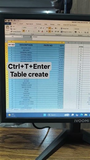 Ctrl+T+Enter table create #excel #computertricks #computereducation #pctips