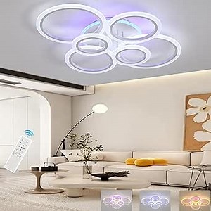 Modern LED Ceiling Light,70W Flush Mount Ceiling Light,Dimmable Ceiling Lights for Bedroom,6 Rings Lighting Fixture LED Ceiling Lamp for Kitchen,Living Room,Laundry Room,3000-6000K,White
