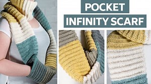 Learn to crochet this beautitful infinity scarf with pockets. You can find the written pattern here: https://www.windingroadcrochet.com/pocket-infinity-scarf-crochet-pattern/ | Winding Road Crochet