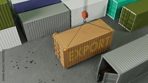 Animated coal exports fill shipping containers for global distribution.