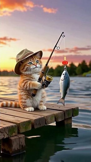 Adorable Cat Fishing Happily | Cute & Relaxing Animal Moment!