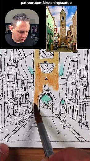 Urban Sketching Tutorial Step By Step - Street In ONE POINT PERSPECTIVE!