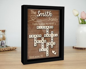 Personalized Scrabble Family Name Frame, Acrylic Cover, Custom Family Letter Tile, Family Crossword Scrabble, Grandkids Name Keepsake - Etsy