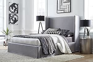 Modus Furniture Solid Wood Upholstered Panel Bed, Queen, Cresta - Fog