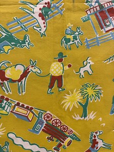 Vintage Feed Sack Fabric - Opened Bag - Mining Wild West Theme Colorful - Etsy