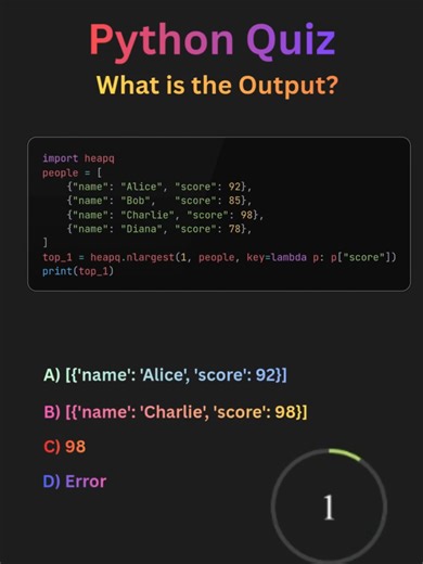 python quiz heapq #pythonquiz #pythontutorial #learnpython #tipsandtricks #fyp