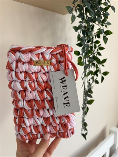 Handmade Crochet Kindle Case From Recycled T-shirt Yarn – Pink, White, Coral Stripes - Etsy