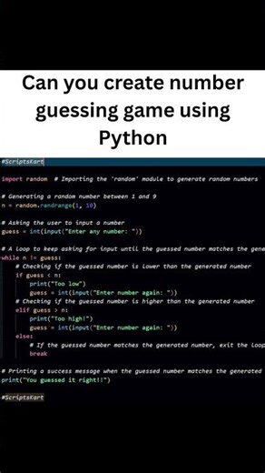 Save it ✔️ Share it 🚀 Number guessing game using Python #python #pythongaming #trend #trendingshorts