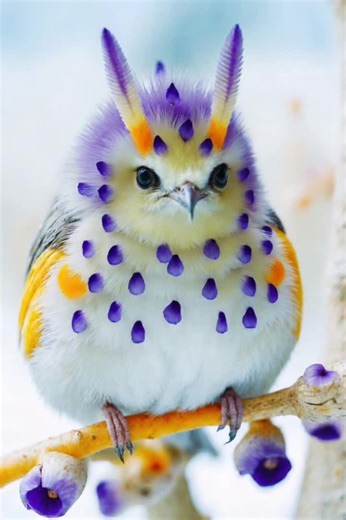 🪶 MetaBirds – The Violet Crown 🎨 Main Colors: Lilac purple, golden yellow, snow white, and soft orange 📍 Habitat: Lavender valleys of Provence, France ✨ Trait: Feather tips shaped like violet petals forming a royal crown that glows under morning light 📄 Description: The Violet Crown is a regal MetaBird that reigns over the lavender fields of Provence. Its plumage blends delicate lilac and golden tones, creating a luminous harmony with the blooming flowers below. Each feather bears a petal-li