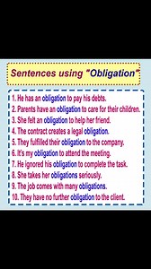 18K views · 410 reactions | Obligation in a sentence Learn English sentences using the word "Obligation" #dailyuseenglishsentences #learnenglish #englishvocabulary #learningenglish #vocabulary #usenglish #englishlanguage #englishteacher #ukenglish | English Learning | Facebook