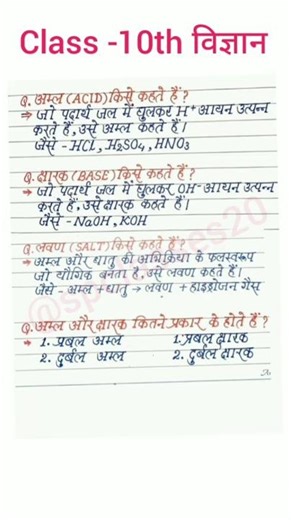 Class 10th Science chapter 2 Acid and Base