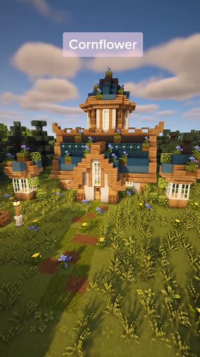 I love putting flowers on the roof 🥺 This blue gradient is so pretty 😍 #fyp #foryou #minecraftaesthetic #mizunos16craft #minecraft