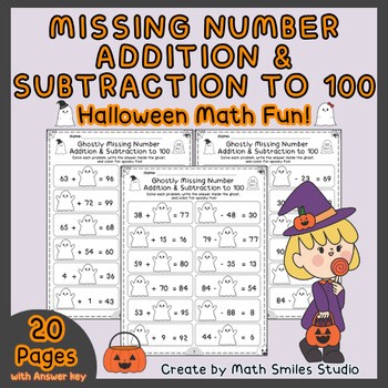Ghostly Missing Number Addition & Subtraction to 100 | Halloween Math 2nd Grade
