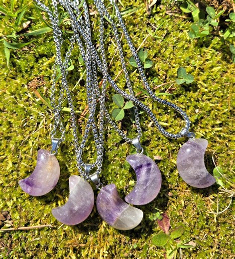 Amethyst Crescent Moon Necklace: Stainless Steel Chain, Gemstone Jewelry - Etsy