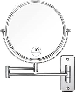 JANEEVA 8" Wall Mounted Makeup Mirror, 10X Magnifying Mirror with 360 Extendable Arm - Double Sided Vanity Mirror for Bathroom (Chrome)