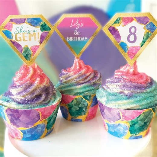 Edelstein Cupcake Toppers und Wrappers PRINTABLE, Kristall-Geburtstags-Partydekorationen, "Birthday Shower ""Sie ist ein Gem"", digitaler Download." - Etsy.de