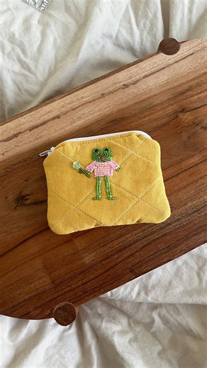 Handmade Beaded Frog Coin Purse, Mustard Quilted Fabric Wallet With Zipper, Small Pouch for Coins & Cards - Etsy