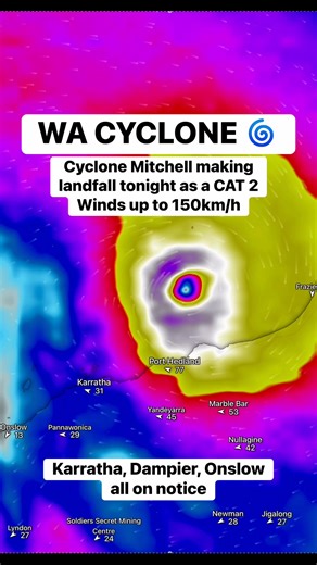 🚨 a cyclone is nearing the WA coast! Winds up to 150km/h possible tonight. Stay safe. Cheers Josh | CyclonesOZ