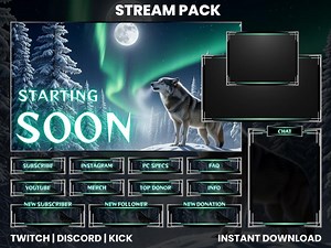 Arctic Wolf Stream Pack | Animated Twitch Overlay | OBS Streamlabs Stream Screens | Winter Wolf Stream Template | Instant Download - Etsy