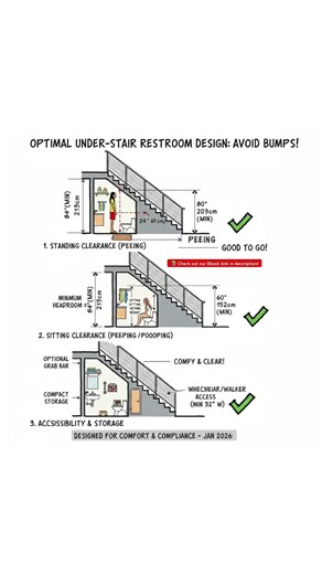 OPTIMAL UNDER-STAIR RESTROOM DESIGN: AVOID BUMPS! #shorts #civilengineering065 #viral