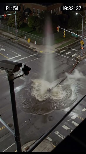 Falling pole causes underground water pipe explosion