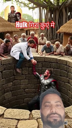 Hulk गिरा कुएं मे 🥺 ओर पुलिस ने रेस्क्यू करने बाहर निकाला 👮‍♂️#hulk #trending #ai #viral #cartoon